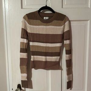 Hollister Cropped Fitted Women's Long Sleeve Striped Shirt Size Small